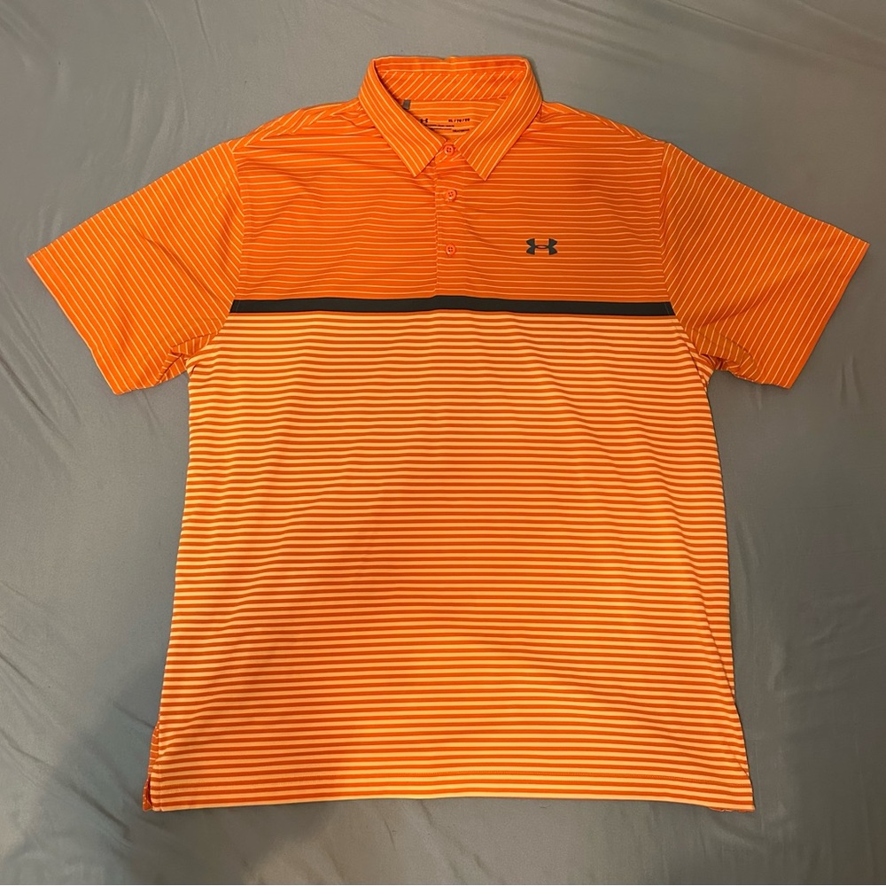 Under Armour Men's Bright Orange Striped Polo